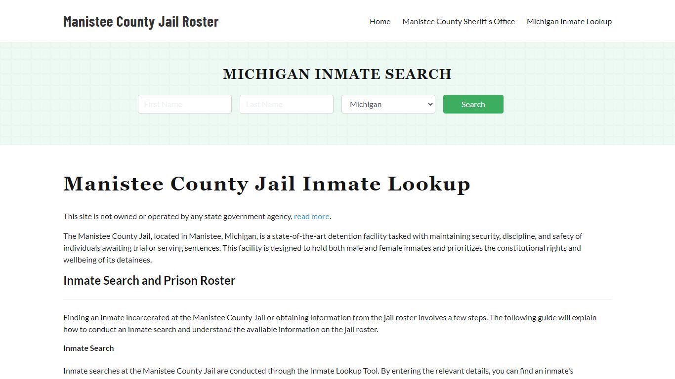 Manistee County Jail Roster Lookup, MI, Inmate Search